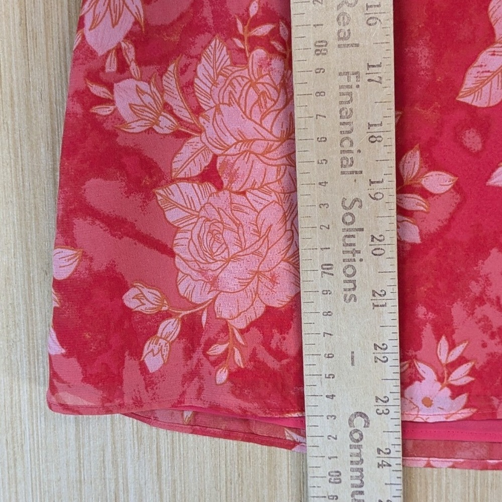 1.STATE Womens Red Pink Rose Floral Ruffle Flutter Sleeve Blouse Medium NEW - Picture 6 of 7